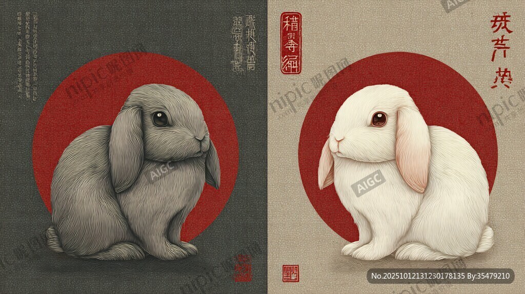 双兔贺岁图