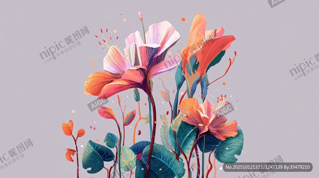 梦幻缤纷花卉插画