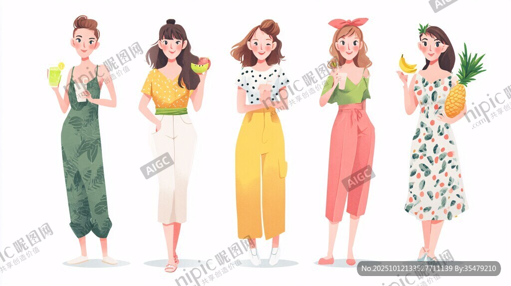夏日时尚女孩与水果穿搭