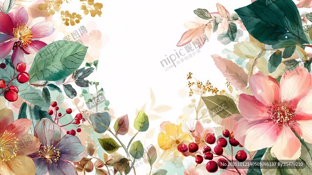 花卉环绕边框插画