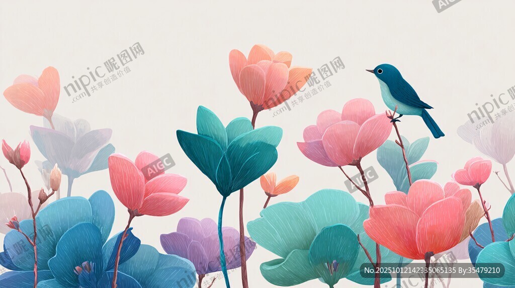 花丛中栖息的小鸟