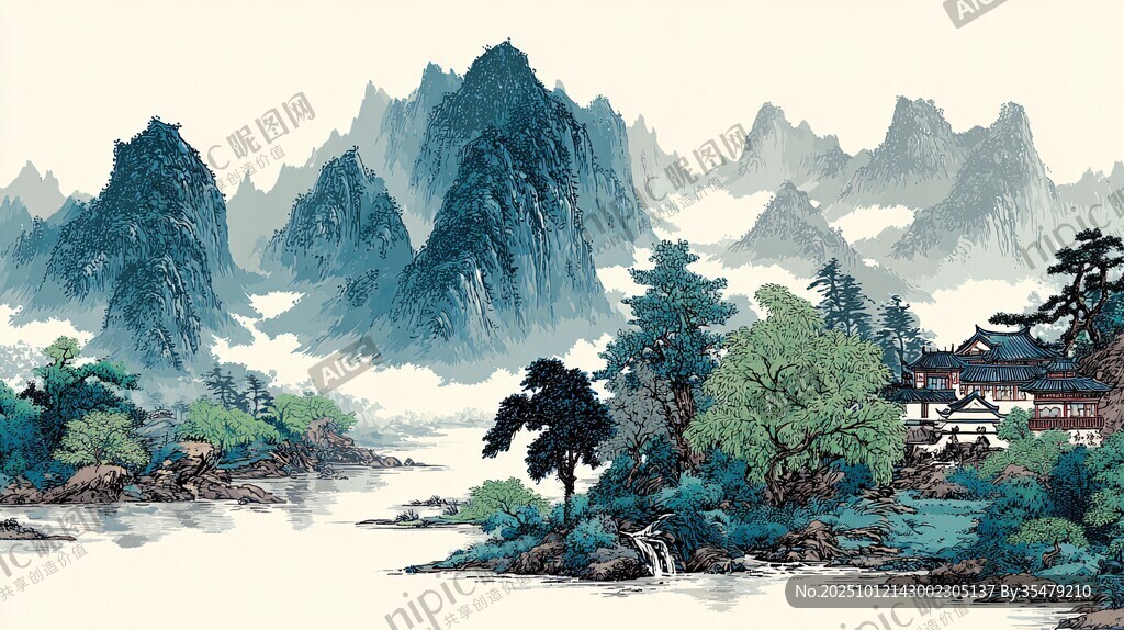 水墨山水间的静谧景致