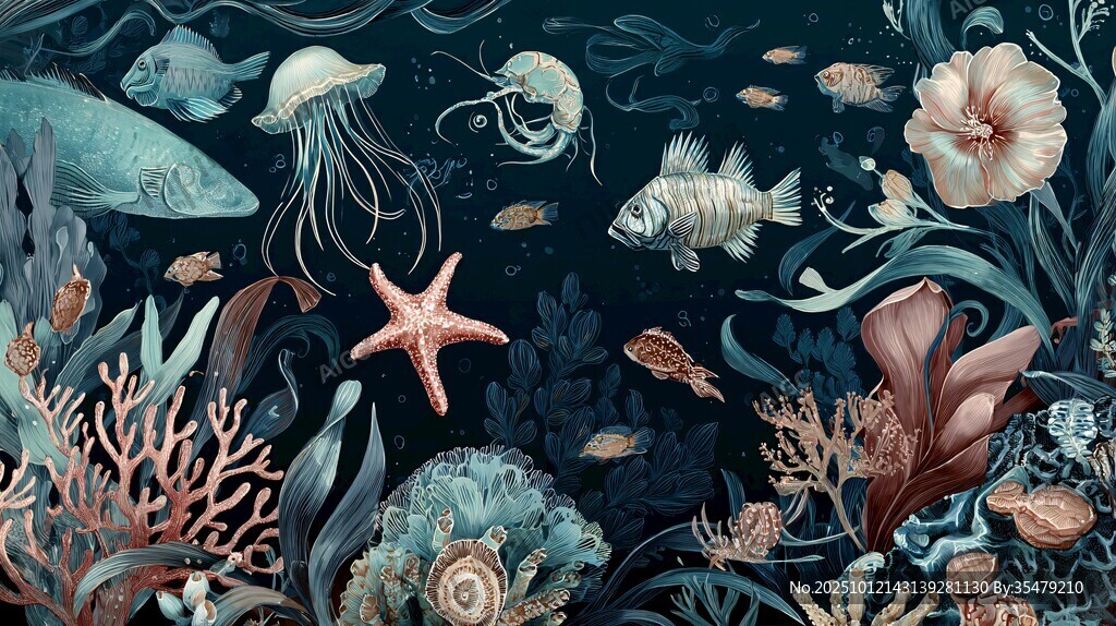 梦幻海底世界海洋生物插画