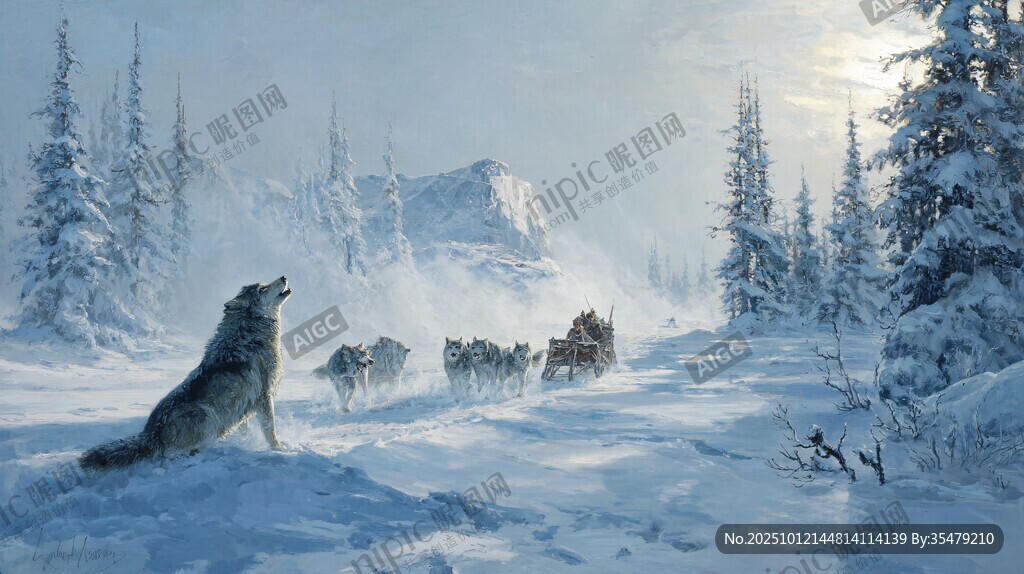 雪地孤狼望犬队前行