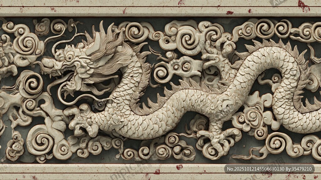 中式龙纹浮雕装饰图案
