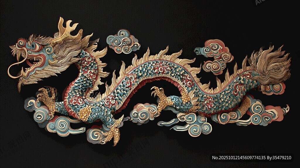 彩绘祥龙木雕艺术品