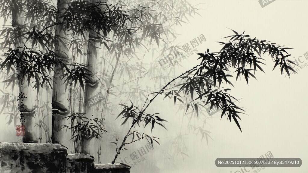 水墨竹林意境图