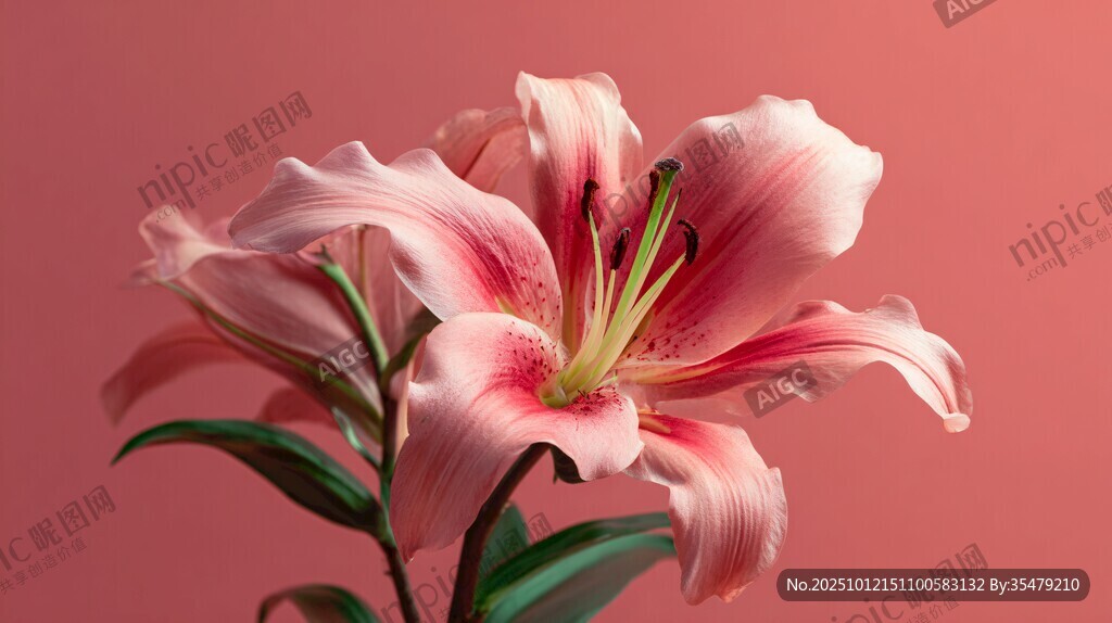 粉色优雅百合花特写