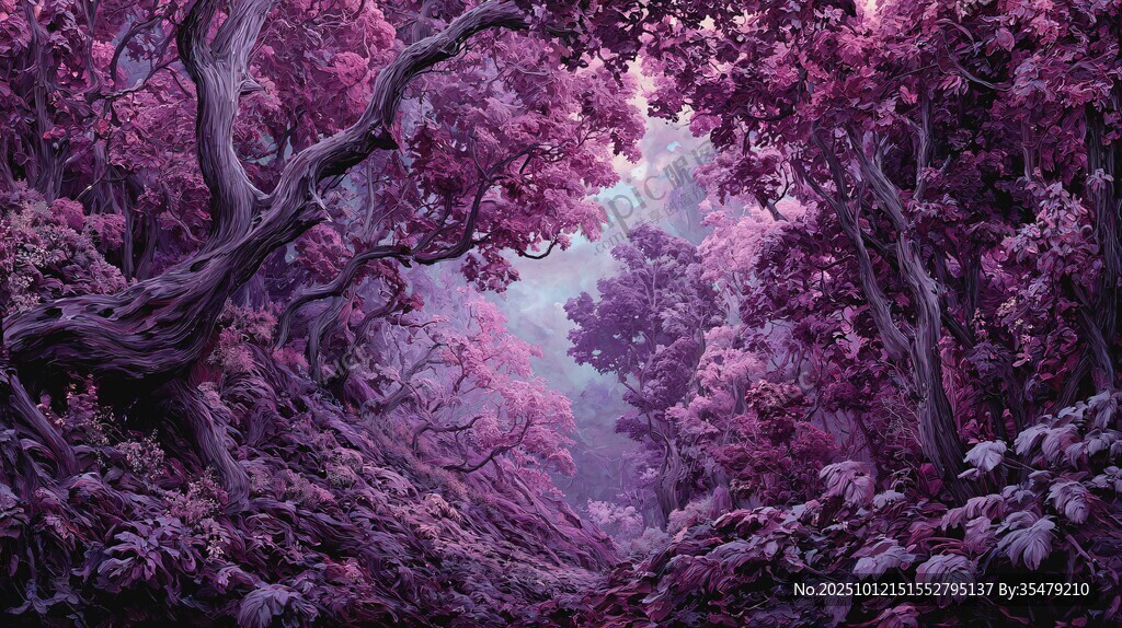 梦幻紫调森林奇幻景象