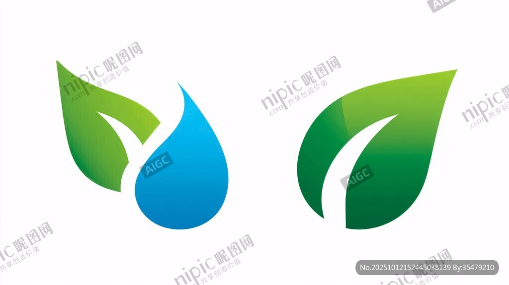 水滴绿叶环保图标设计