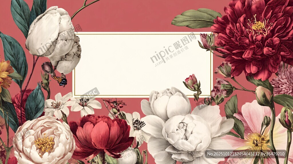 花卉环绕的空白装饰画