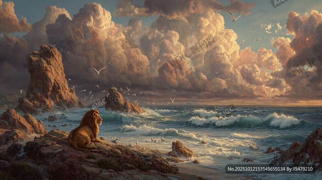 孤狮临海 风云变幻之景
