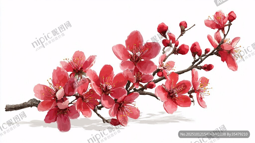 娇艳绽放的粉色花枝