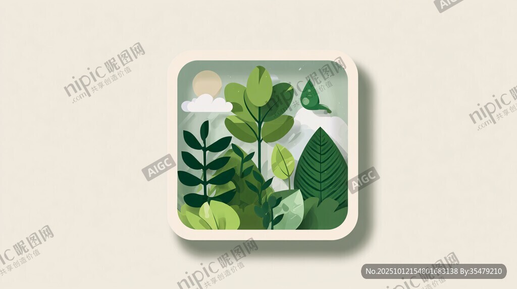 方形框中的清新绿植世界