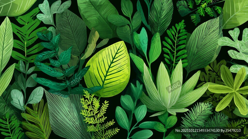 清新绿叶植物无缝背景图