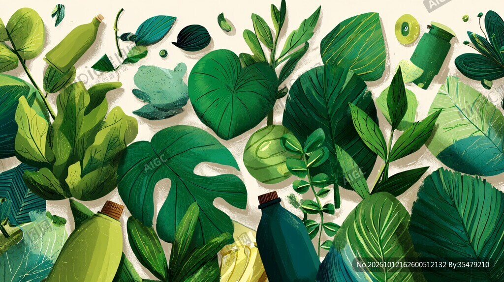 清新绿植插画背景图