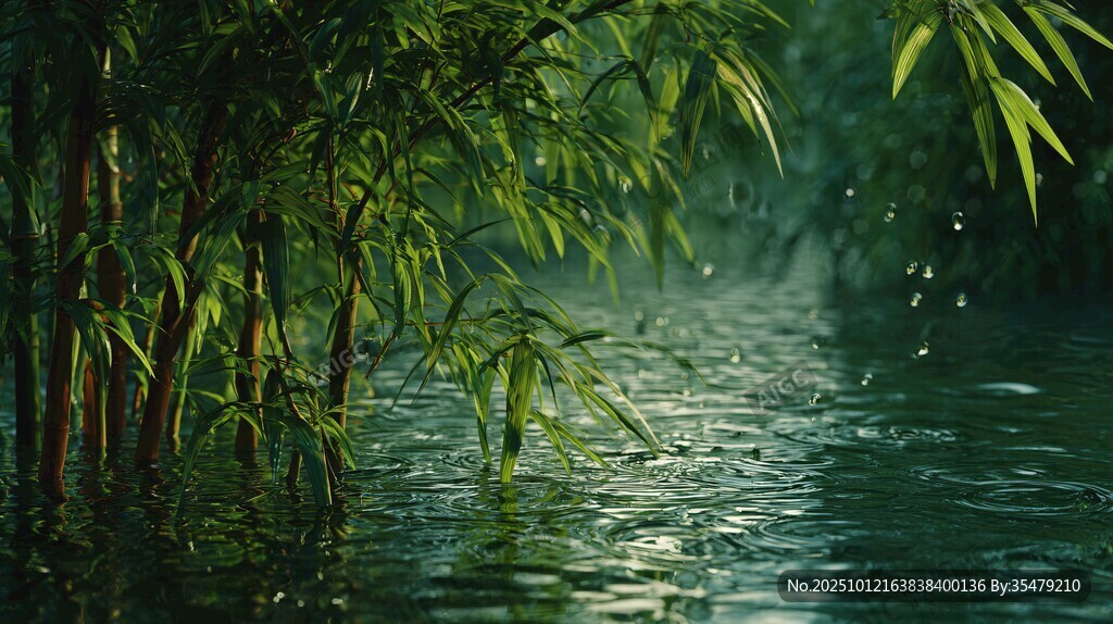 竹林映水的清幽景致
