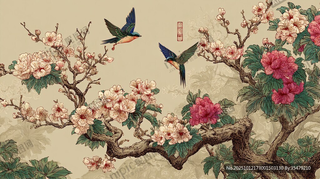 花鸟绘景 春意盎然