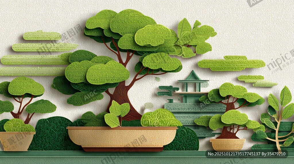 立体纸艺中式盆景景观