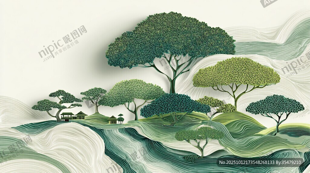 绿意盎然的奇幻森林景观