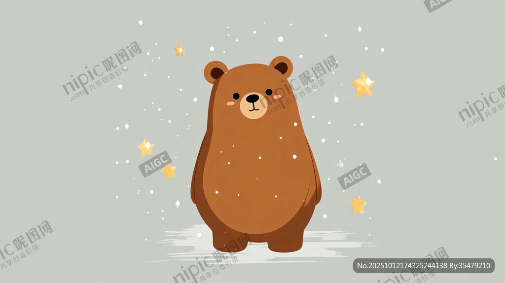 可爱小熊置身星星雪景中