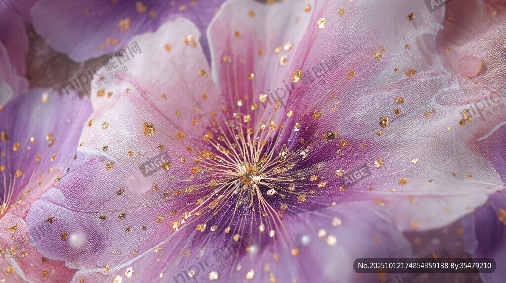 梦幻紫粉花朵与金色点缀