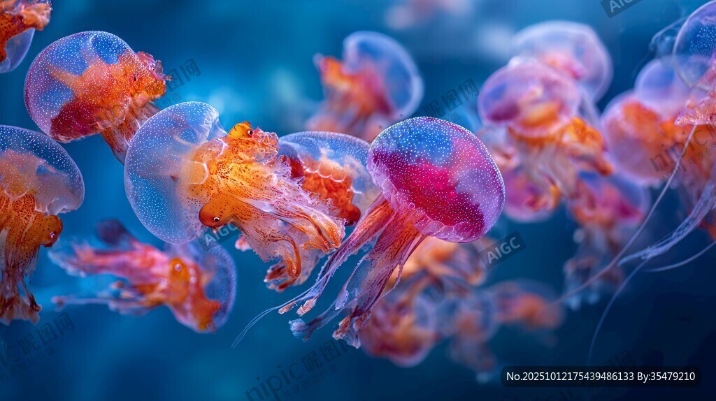 梦幻水母在深海中飘逸游动
