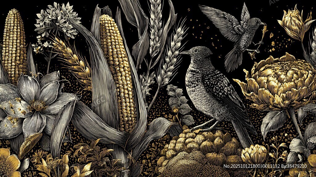 黑金风田园动植物插画