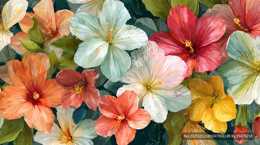 缤纷多彩花卉艺术画作