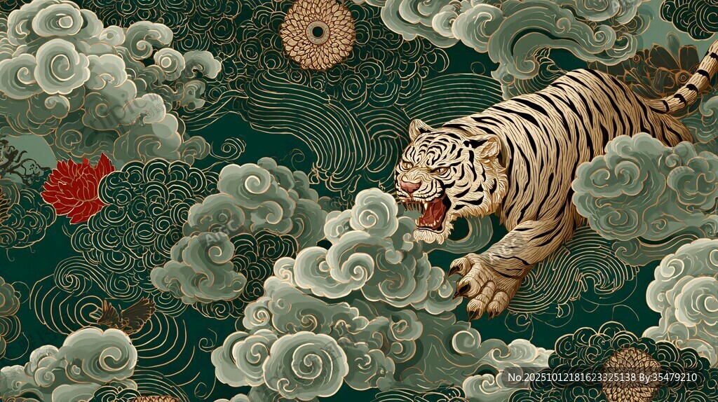 虎跃云海间 中式祥瑞图