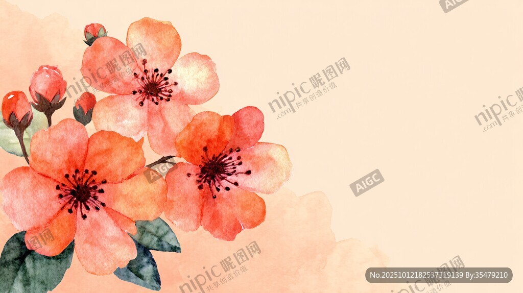 水彩绘就的艳丽花卉