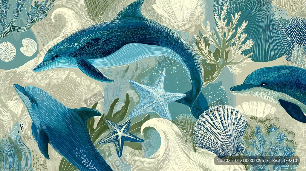 梦幻海洋生物插画