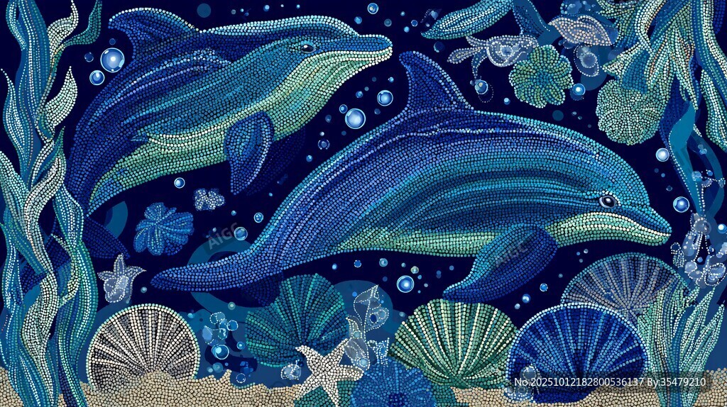 梦幻海底的双海豚共游
