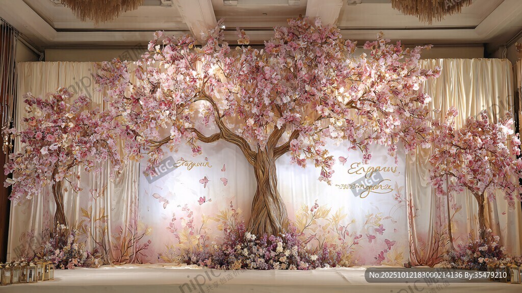 梦幻粉色樱花主题婚礼场景