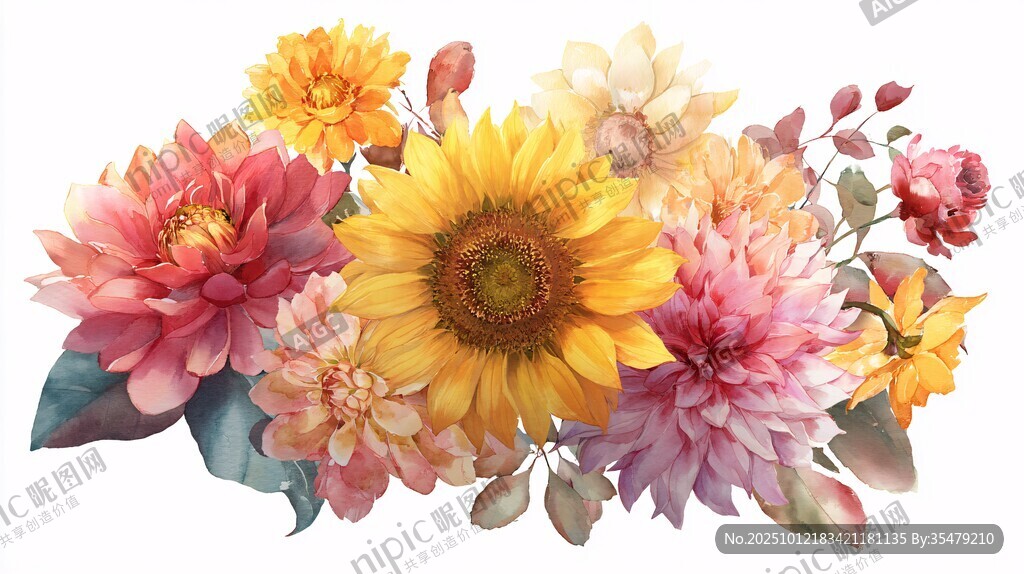 多彩花卉组合插画
