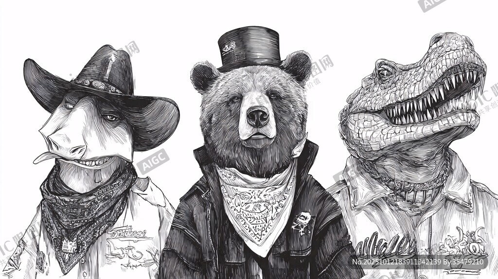 动物牛仔形象插画