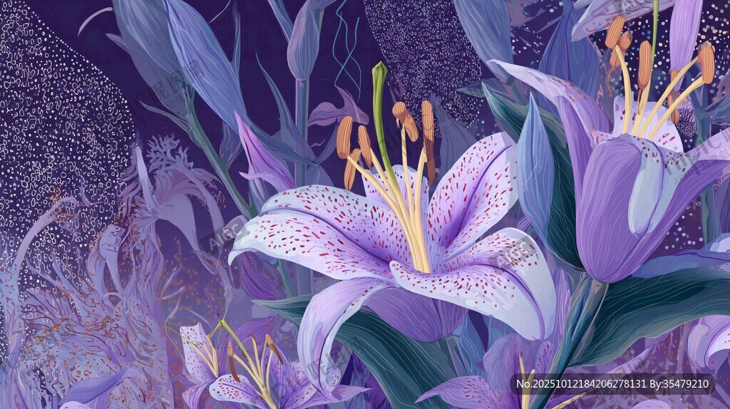 梦幻紫色百合花插画