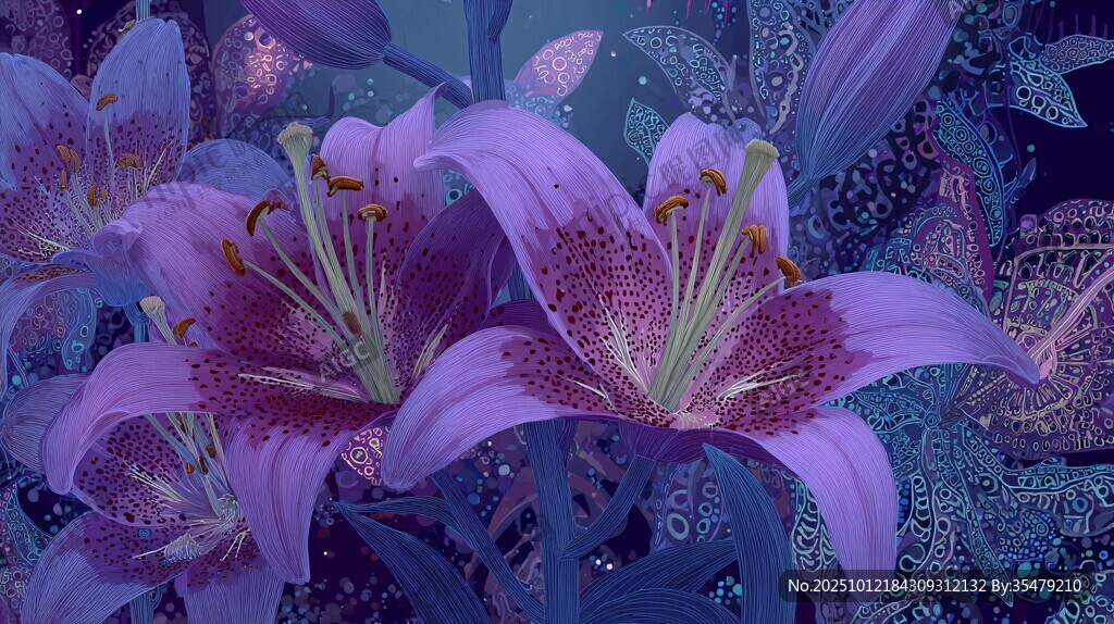 梦幻紫色百合花绽放图景