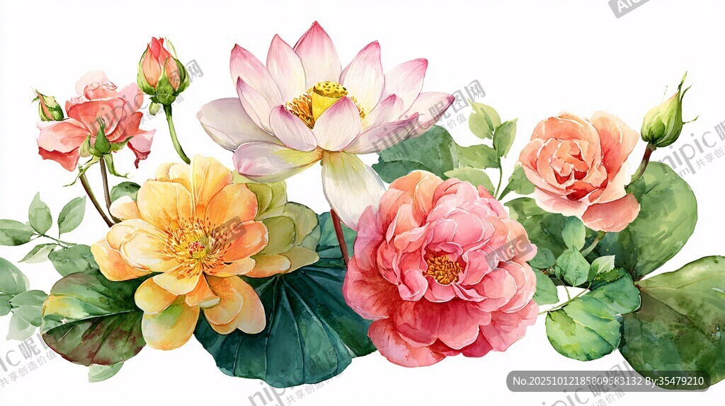 水彩花卉组合 清新浪漫