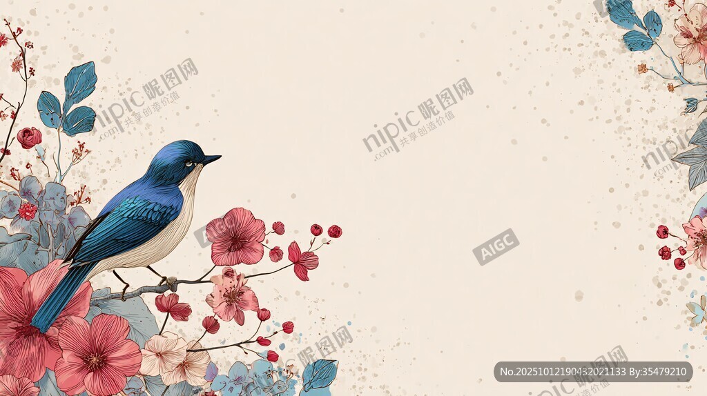 蓝鸟栖繁花
