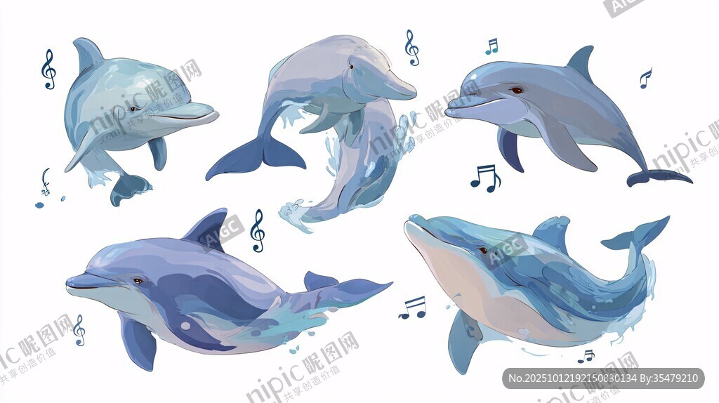 可爱海豚插画 灵动海洋精灵