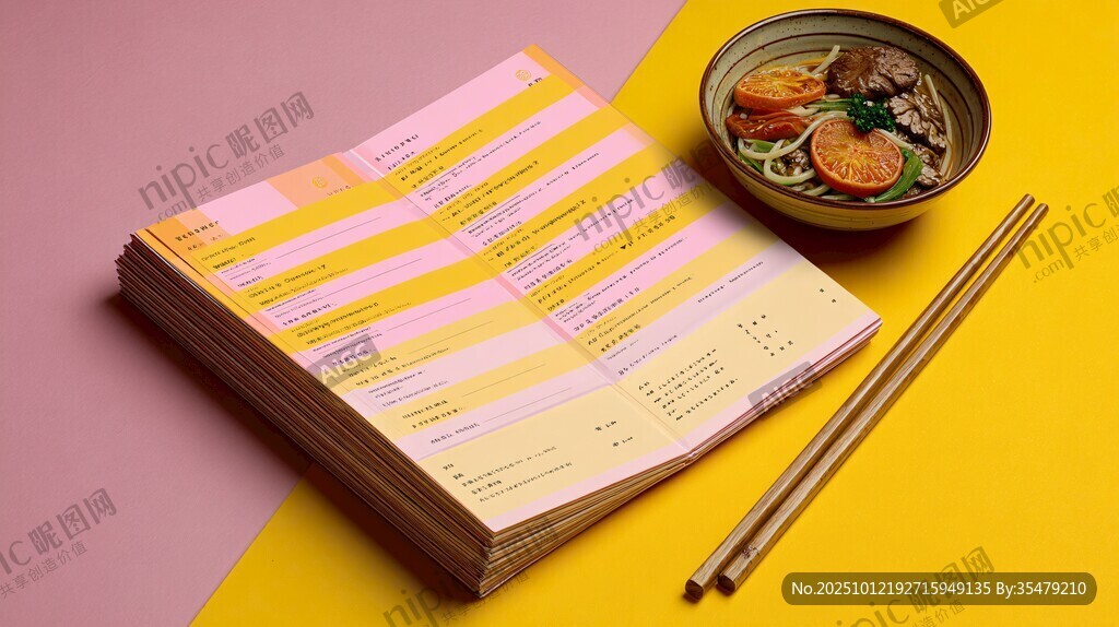 堆叠菜单与美味面食场景