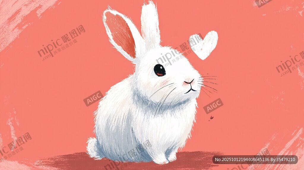 可爱白兔与爱心插画