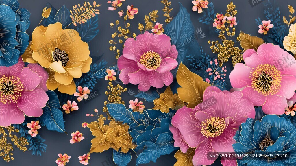 蓝底繁花图案设计