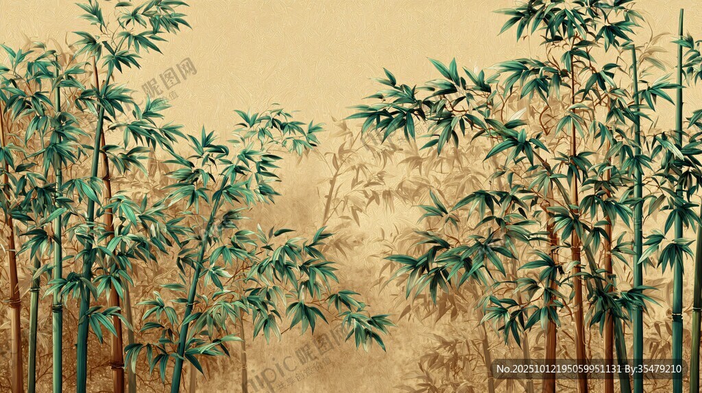 中式竹林水墨风意境画