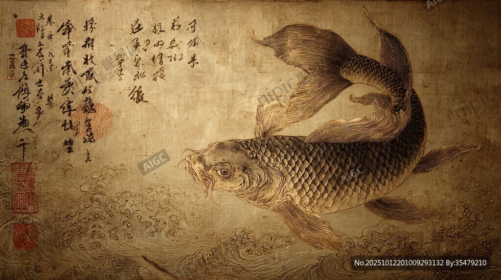 古风锦鲤图 传统韵味十足