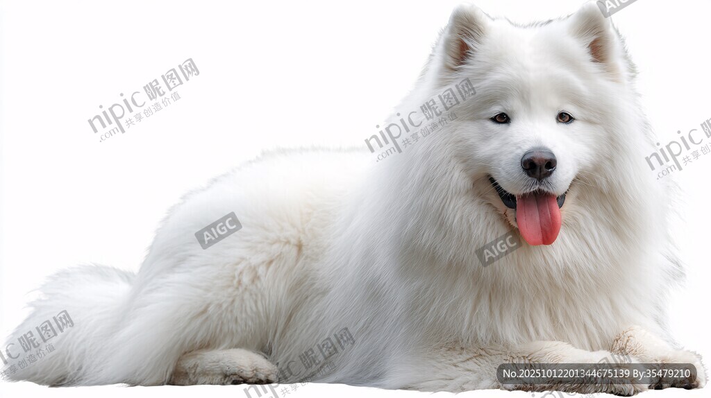可爱萨摩耶趴卧吐舌