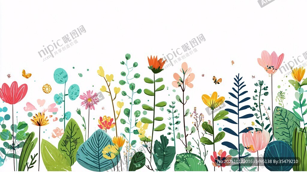 缤纷花卉植物边框插画
