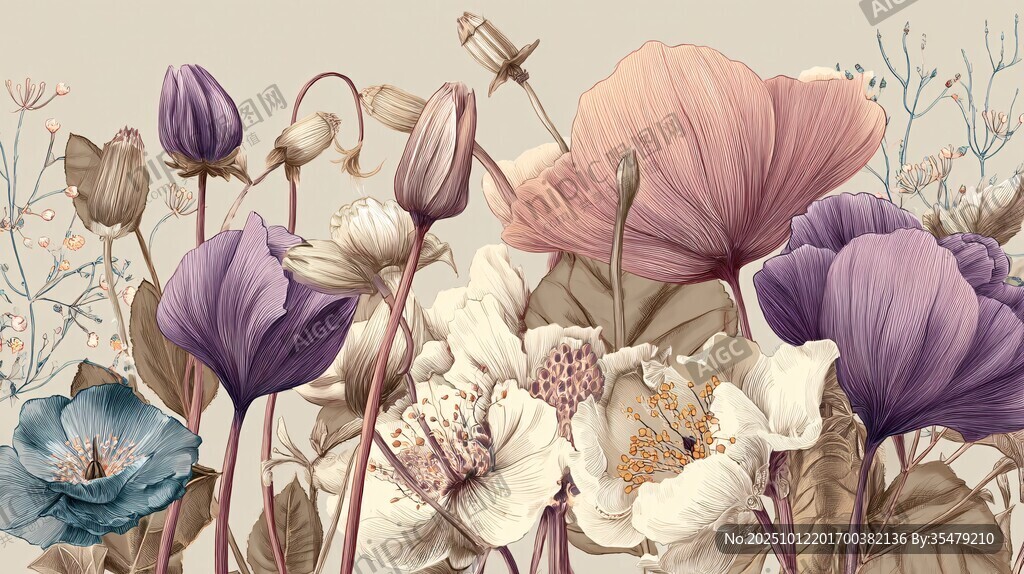 梦幻花卉插画 柔美自然风