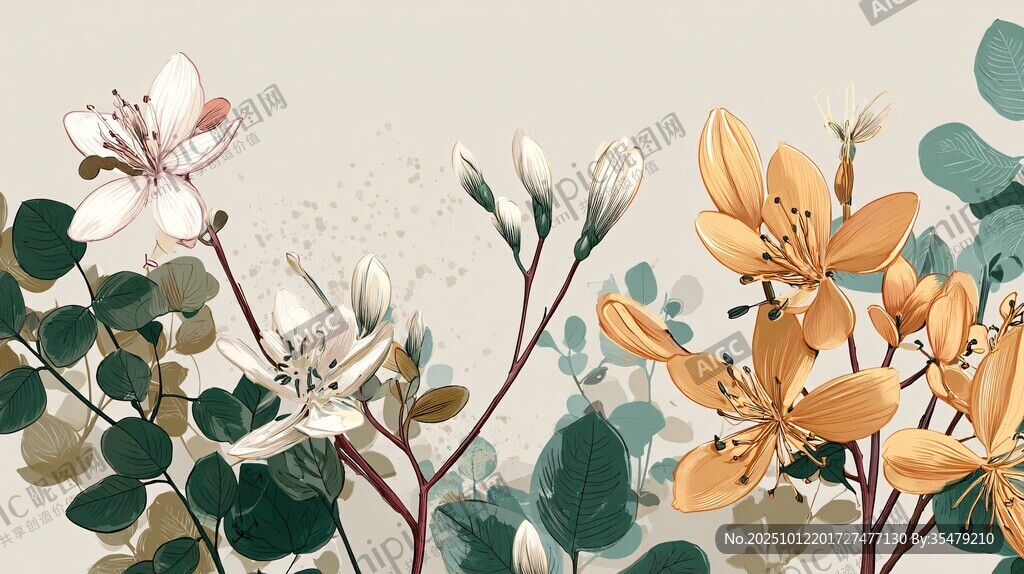 淡雅花卉植物插画